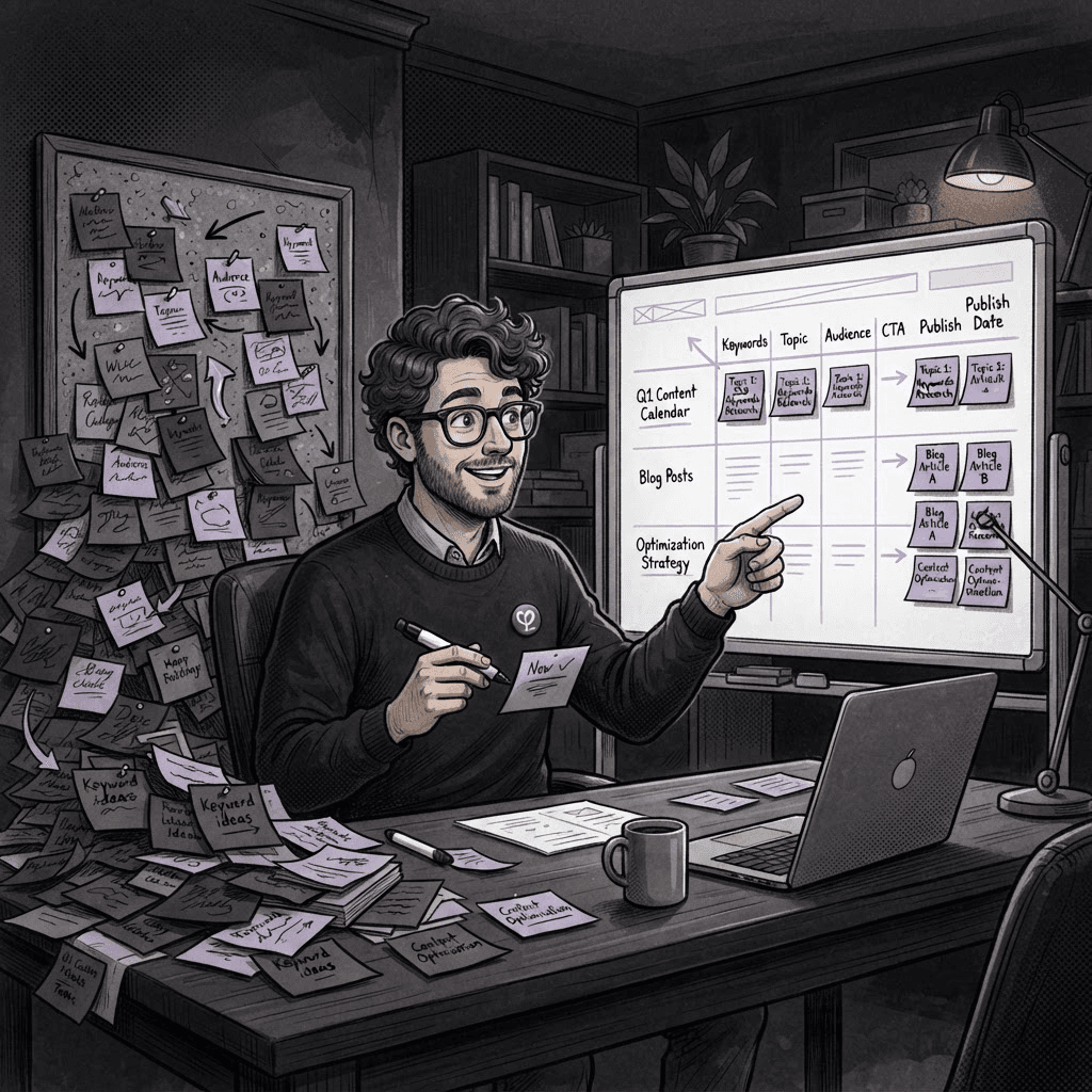 Logan turning messy SEO notes into a clear content plan